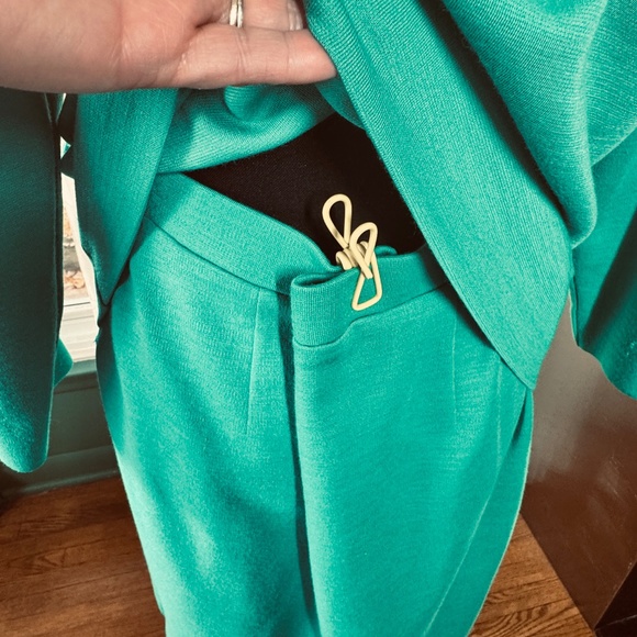 Vintage 80s set, oversized cardigan & front pleated skirt, jade green, 8/10 (M) - Picture 6 of 16